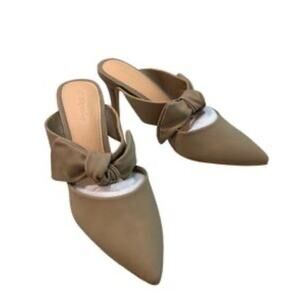 New PiePieBuy Pointed Toe Bow Mules Stiletto Heel Womens 7.5 Brown Slip On Shoes